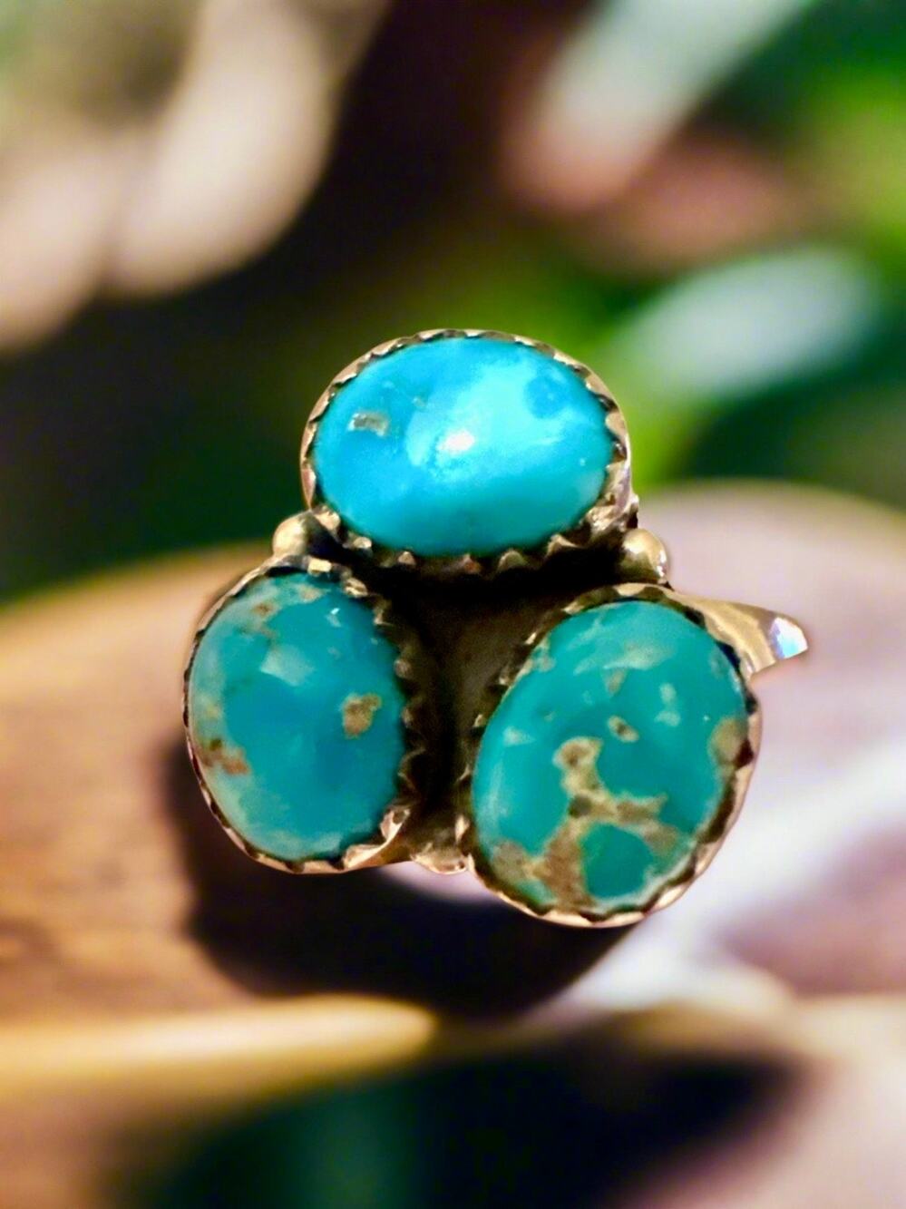Blue Bird | Three Stone Ring | Sterling Silver | Adjustable Size 5-10
